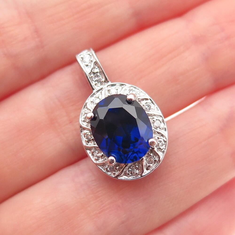 Ross Simons 925 Sterling Silver Lab-Created Sapphire & C Z Mini Charm Pendant